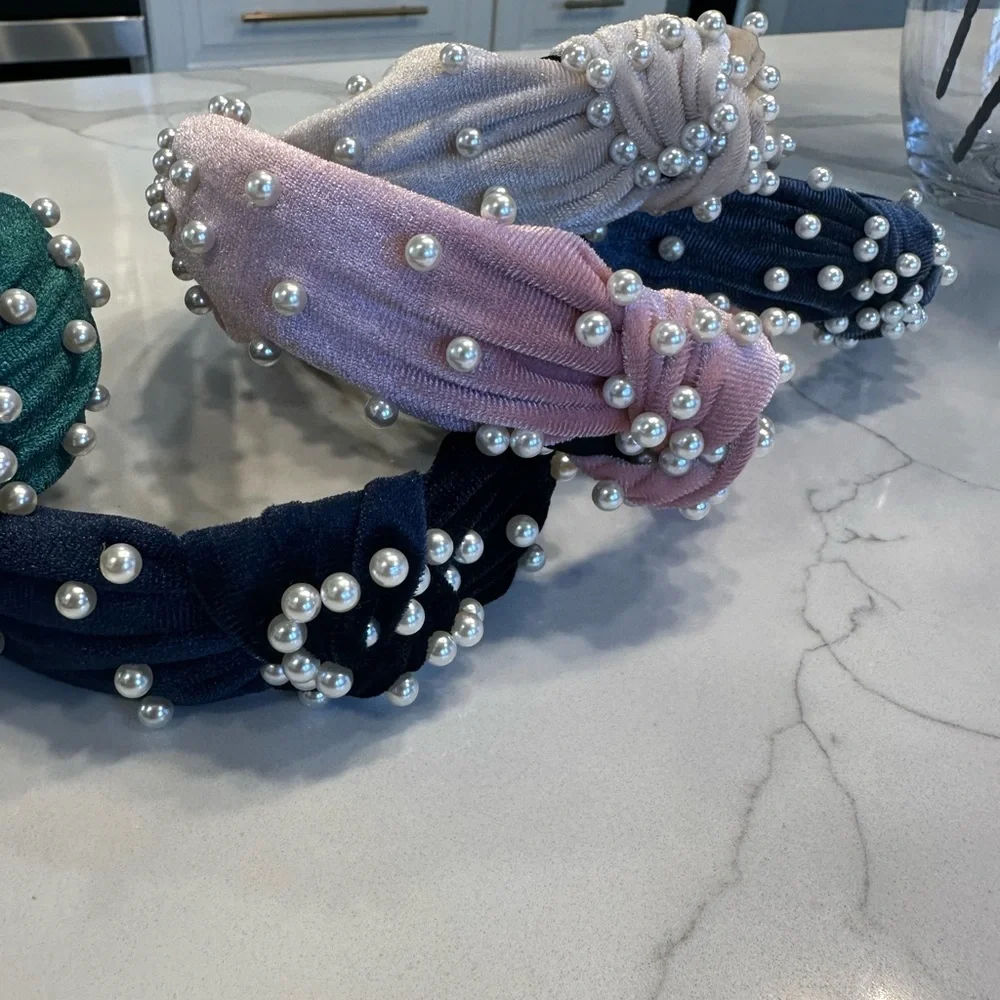 Bundle of velvet Headbands with Pearls